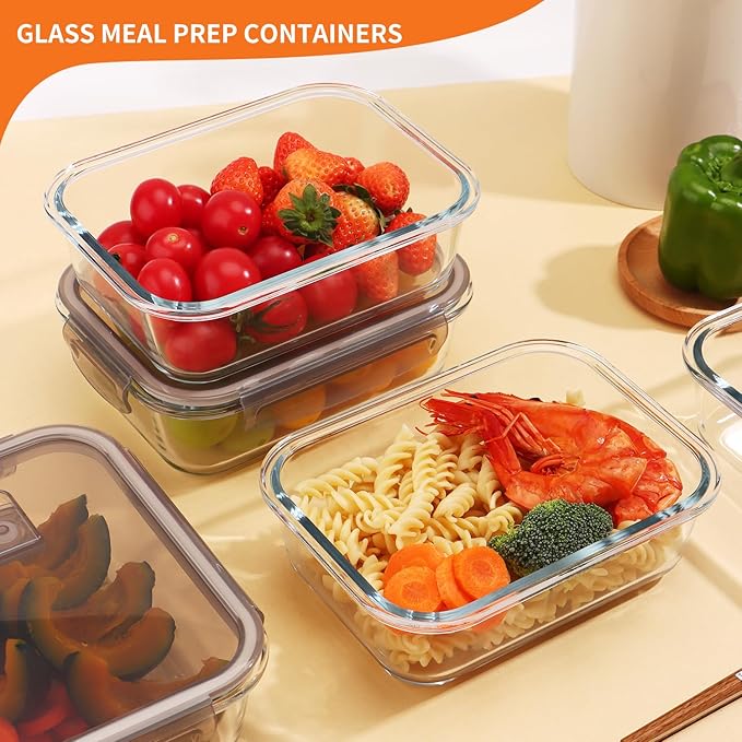 5-Pack Glass Storage Containers,Glass Food Container with Lid,Lunch Box,Bento Box,Storage Box,Meal Prep Containers,Lunch Containers, Fruit Preservation Boxes-Light Gray