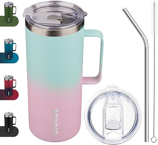 BJPKPK Insulated Coffee Mug with 2 Lids, 32oz Stainless Steel Insulated Tumbler with Handle, Double Wall Vacuum Coffee Cups, BPA Free Travel Mug for Coffee, Tea and Drinks, Marshmallow