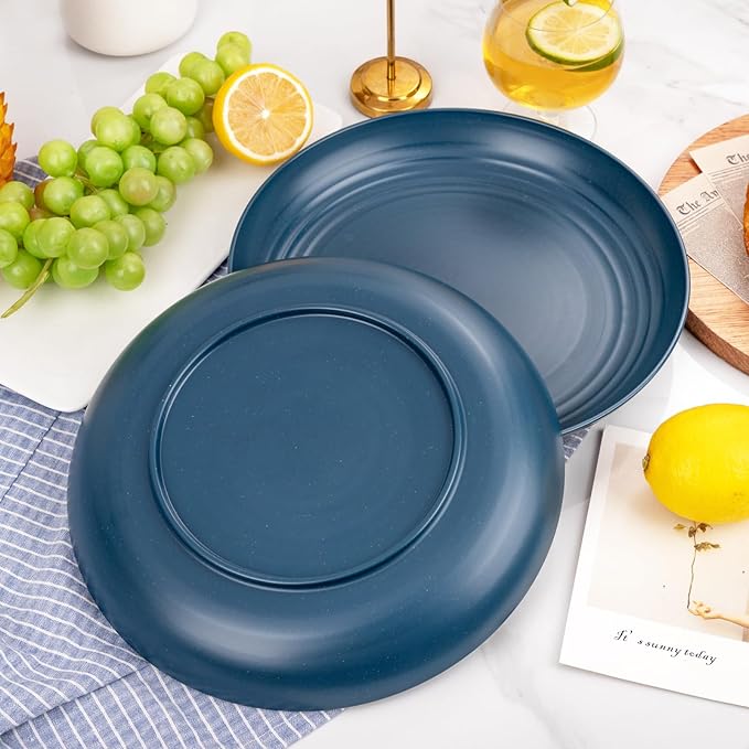 Supernal 16pcs Dark Blue Wheat Straw Plates,Deep Dinner Plates Set,Premium Reusable Plastic Plates,Unbreakable Party Plates,Dishwasher & Microwave Safe for Camping, Picnic