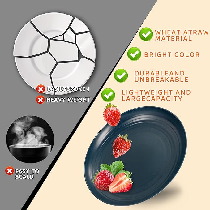 Rubtlamp Wheat Straw Dinnerware Set, 16Pcs Unbreakable Plates And Bowls Sets of 4, Plastic Plates Set Reusable (Four Colors) Include Dinner Platos, Dessert Platos, Cereal Bowls, Cups for Daily