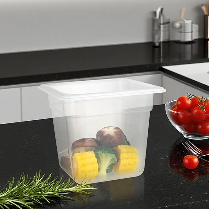 6-Pack Food Pan with Lids, 1/6 Size Food Storage Containers for homes, schools, restaurants, hotels Meal Prep, -40℉-160℉, Stackable, Freezer-Safe (1/6 size 4 inch deep, 1.53L/1.62QT)