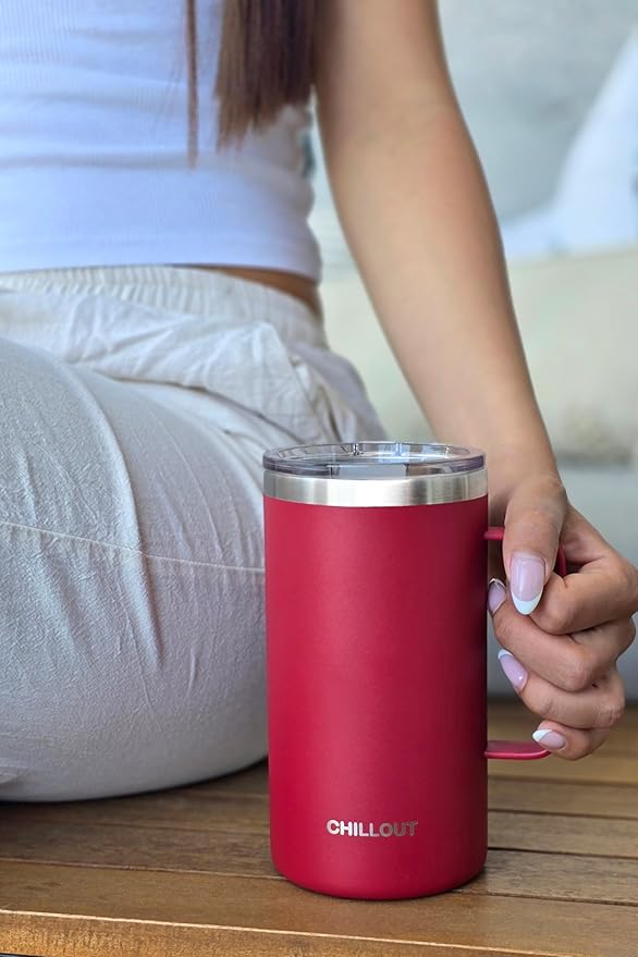 CHILLOUT LIFE Stainless Steel 20 oz Vacuum Insulated Coffee Mug with Handle and Lid, Large Thermal Camping Coffee Mug Cup with Durable Sliding Lid for Men & Women, Keeps your Beverages Hot/Cold