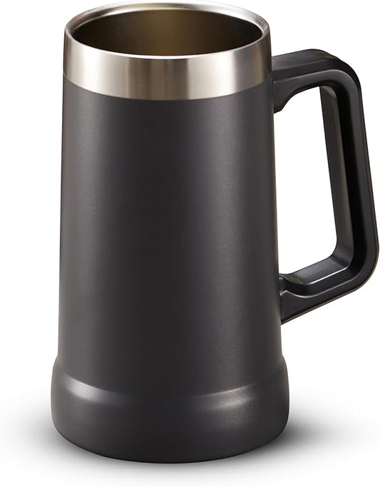 KooK Beer Stein, Stainless Steel Coffee Mug, Tumbler with Thermal Vacuum Insulation, Big Grip, Adventure, Double Walled Drinking Cup, Large Handle, Shatterproof, Storm Grey, 24 oz