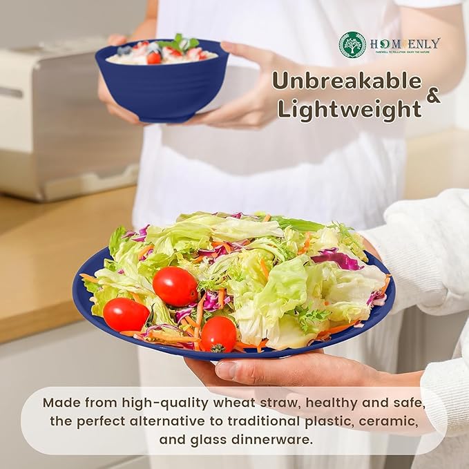 Homienly 40 PCS Wheat Straw Dinnerware Set, Reusable Plates and Bowls Sets, Cups, Lightweight and Unbreakable Dishes Set for 8, Microwave & Dishwasher Safe Dinnerware Sets for Kitchen - Dark Blue