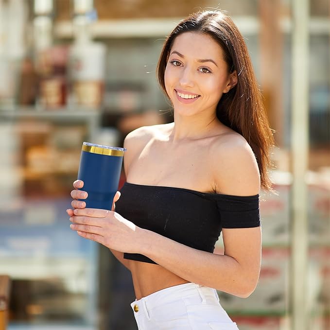 20 oz Tumbler Stainless Steel Tumbler with Lid and Straw, Double Wall Vacuum Insulated Travel Coffee Mug for Laser Engrave, Powder Coated Cups for Hot and Cold Drinks (Navy,1 pack)