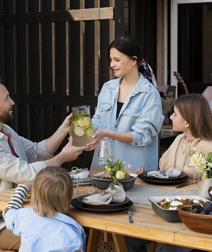 Quatish 32 Piece Plates and Bowls Sets for 8, Unbreakable Dinnerware Sets, Plastic Dish Set for Camping, Dishwasher Microwave Safe, Outdoor Kitchen and Apartment Dinning RV Essentials, Black