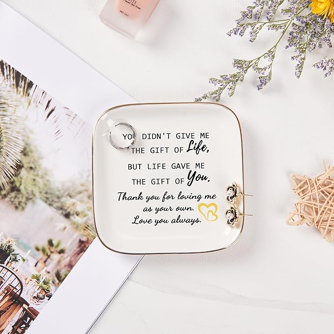 Step Mom Gifts for Bonus Mom Jewelry Dish Ring Dish Tray for Mother in Law Birthday Christmas Valentines Mother's Day Gift for Stepmom Bonus Mom - Thank You for Loving Me As Your Own