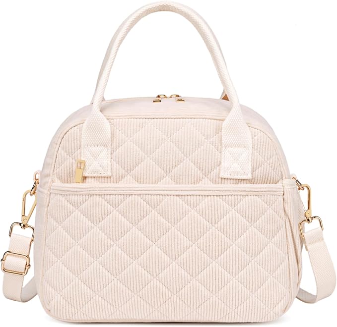 CAMTOP Lunch Box for Women Insulated Lunch Bag Lunchbox Cooler Thermal Leakproof Quilted Reusable Lunch Tote Bag for Work School Travel Picnic (Z-Beige)