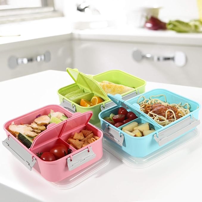 3 Pack Sandwich Container,Reusable Sandwich Containers for Lunch Boxes,Plastic Sandwich Box Tupperware for Kids Adults, Divided Salad Bento Box Food Meal Prep Container for School, Office,Travel, 40oz