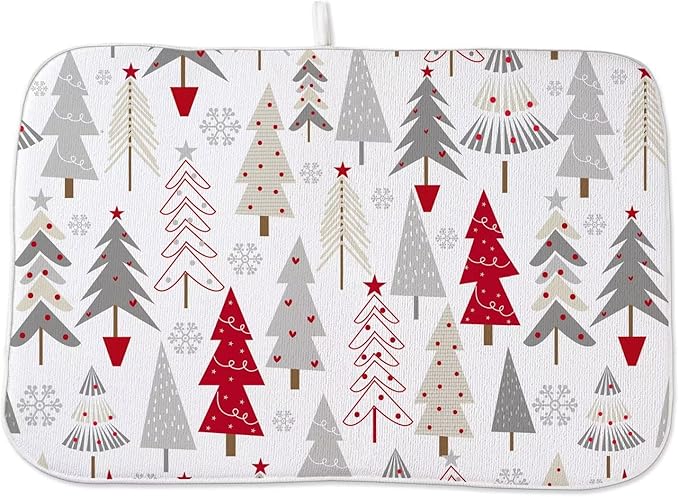 Christmas Decor Dish Drying Mat 18 x 24 inch Geometric Colorful Christmas Tree Pine Trees Decorative Drying Mats Microfiber Absorbent Dish Washable Draining Mat for Kitchen Counter