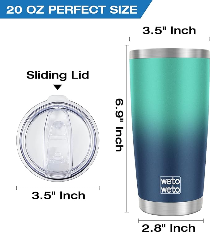 WETOWETO 20oz Insulated Stainless Steel Tumbler, Double Wall Vacuum Travel Coffee Mug, Leak-Proof Tumbler Cup for Home Office Travel (Green-Blue Gradient, 1 Pack)