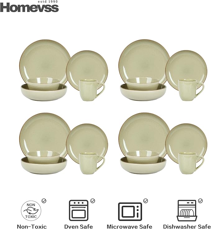 Eur-Nordic Shape Raising Rim 20pc Dinnerware Set, Shiny Glaze Beige with Speckle Effect