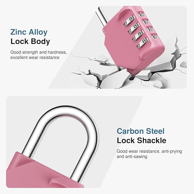 Puroma Combination Lock 4 Digit Waterproof Locker Locks Secure Outdoor Padlock for Gym Lockers, Toolboxes, Gates, Fences, Storage, Sports Locker, Cabinets (Rose Pink)