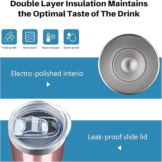 20 oz Skinny Tumblers with Lid and Straw,Stainless Steel Vacuum Insulated Tumbler Cup Double Wall Travel Coffee Mug, Thermal Water Tumbler for Hot and Cold Drinks(Rose Gold,4)