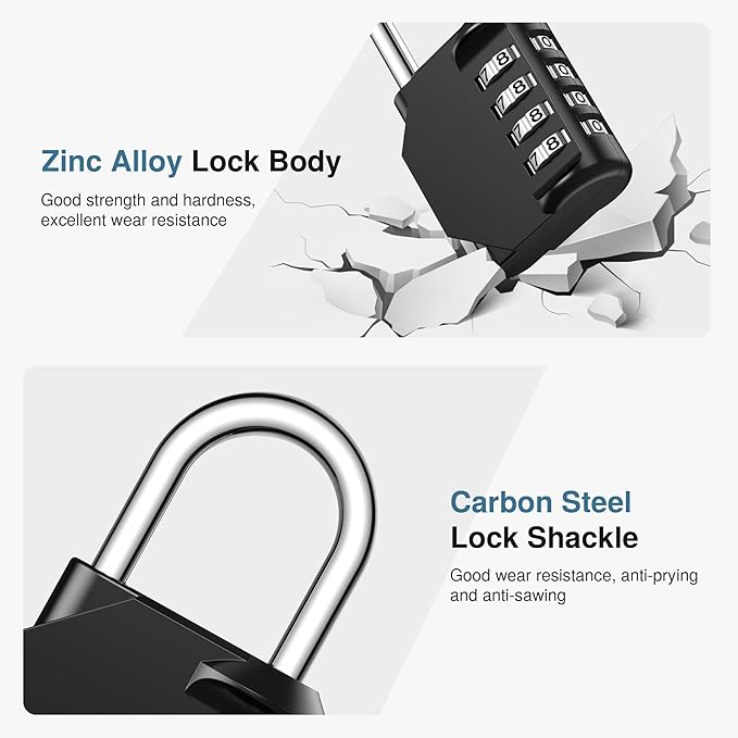 Puroma Combination Lock 10 Pack 4 Digit Waterproof Locker Locks Secure Outdoor Padlock for Gym Lockers, Toolboxes, Gates, Fences, Storage, Sports Locker, Cabinets (Black)