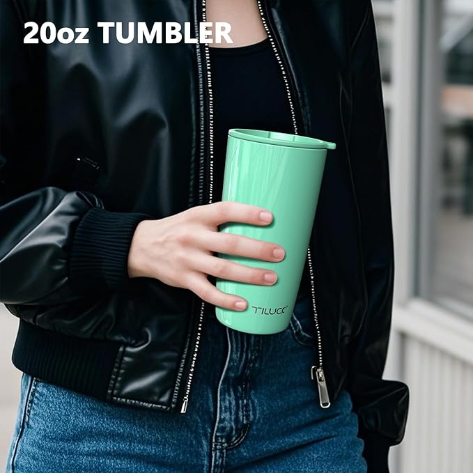 TILUCK 20 oz Tumbler with Leak-Proof Lid, Vacuum Insulated Stainless Steel Coffee Mug, Double-Walled Travel Tumbler for Hot and Cold Drinks(GlitterSage, 20oz)