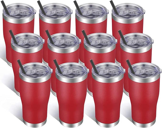 VEGOND 20oz Tumbler Stainless Steel Tumbler Cup with Lid And Straw Vacuum Insulated Double Wall Travel Coffee Mug(Brick Red 12 Pack)