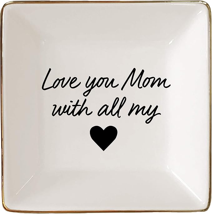 Simply Charmed Love You Mom Jewelry Dish - Christmas or Birthday Gift - Elegant Trinket Tray and Ring Holder - Gifts for Mom from Daughter or Son