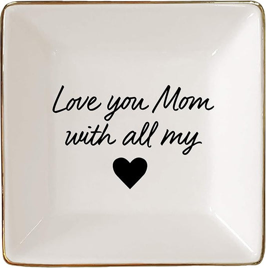 Simply Charmed Love You Mom Jewelry Dish - Christmas or Birthday Gift - Elegant Trinket Tray and Ring Holder - Gifts for Mom from Daughter or Son