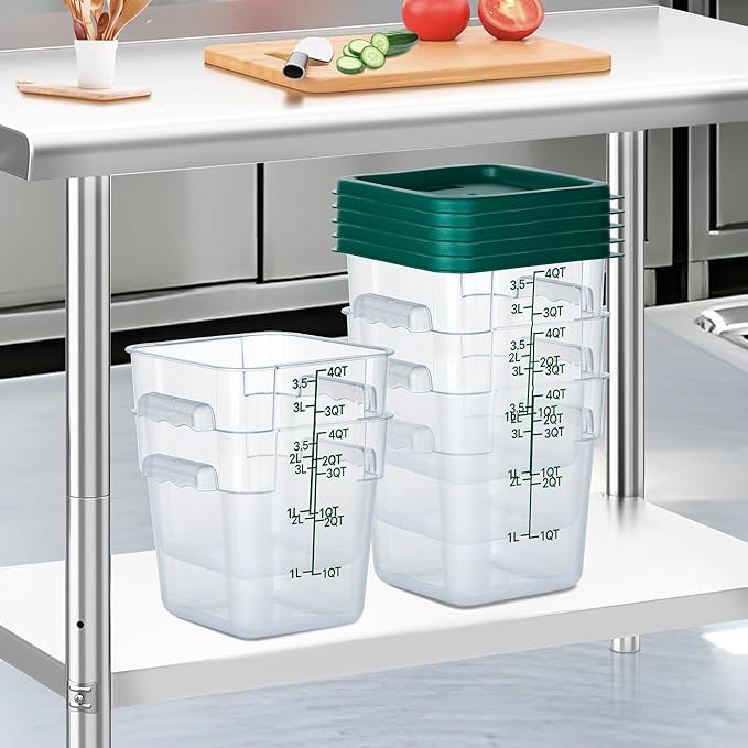 4 Pack Clear Food Storage Containers with Lids and Handles Polycarbonate Square Commercial Food Containers, NSF (4Qt)