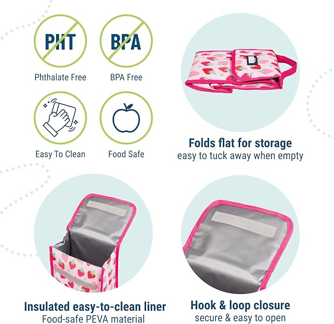 Wildkin Kids Insulated Lunch Bag – Reusable, Ideal for Hot/Cold Snacks, School & Travel - Strawberry Patch