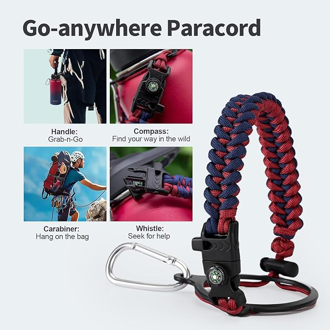 32 oz Insulated Water Bottle with Straw (Cold for 48 Hrs), Stainless Steel Triple Wall Vacuum Sports Water Jug, Leakproof Hydro Cup Flask with Paracord Handle & Straw Spout Lids & DIY Stickers