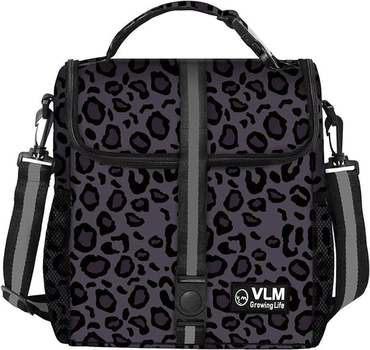 VLM Lunch Bags for Women,Leakproof Insulated Floral Lunch Box with Adjustable Shoulder Strap Reusable Zipper Cooler Tote Bag for Work,Picnic,Camping Leopard-Purple