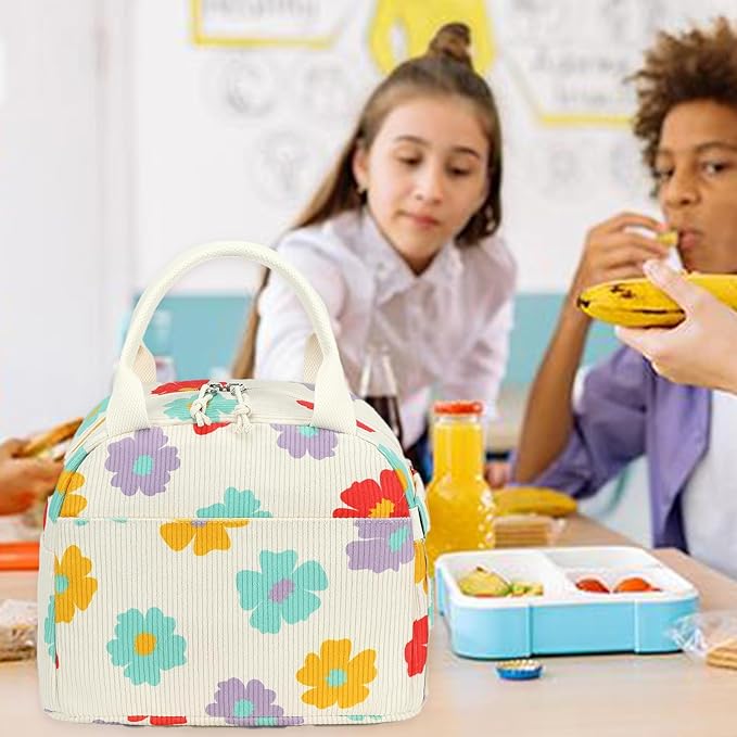 Bluboon Lunch Bag for Women Men Cute Corduroy Insulated Lunch Box Large Capacity Reusable Insulated Cooler for Work Picnic Travel