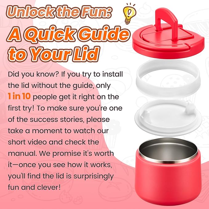 Soup Thermo for Hot Food Kids 14oz Lunch Containers with Buckle Lid Wide Mouth Hot Food Jar Vacuum Insulated Stainless Steel Bento Box Leakproof with Spoon (Red)