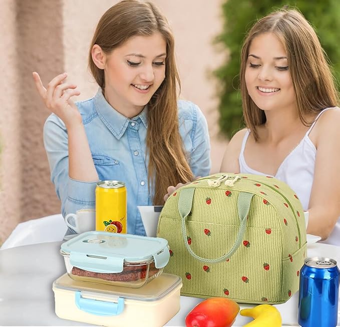 Bluboon Lunch Bag for Women Men Cute Corduroy Lunch Tote Bags Reusable Insulated Lunch Box Large Capacity Reusable Insulated Cooler for Work Picnic or Travel