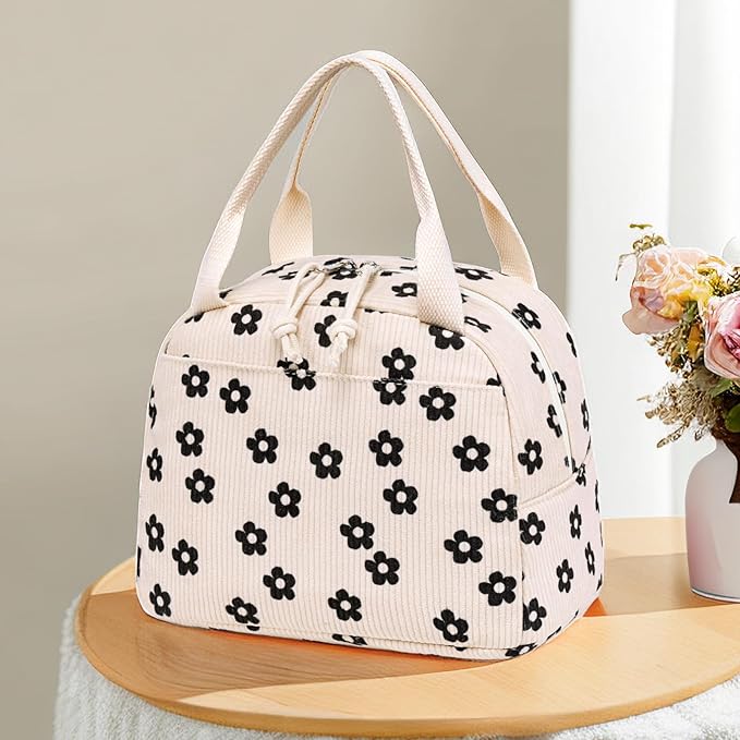Bluboon Lunch Bag for Women Men Cute Corduroy Lunch Tote Bags Reusable Insulated Lunch Box Large Capacity Reusable Insulated Cooler for Work Picnic or Travel (Corduroy floral)