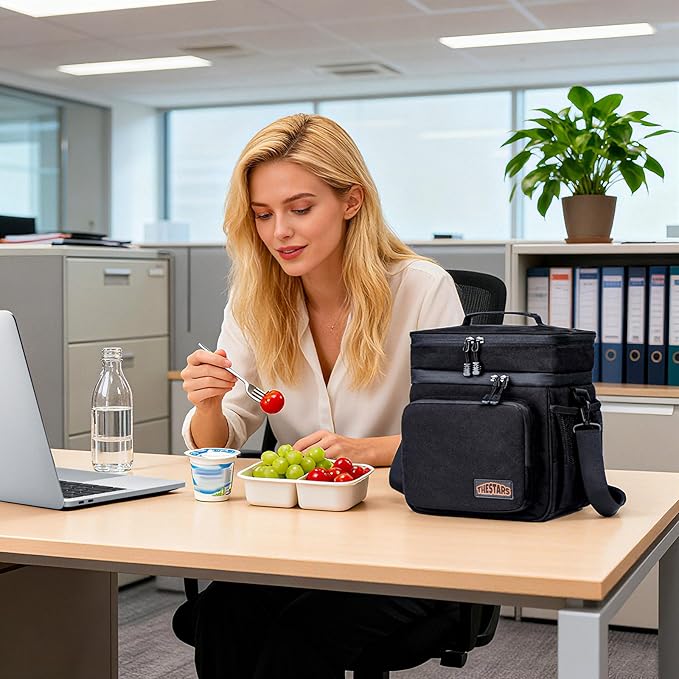 THESTARS Mens Lunchbox for Work, Thermal Insulated Double Deck Lunch Bag, Large Lunch Box Leak Resistant with Premium 900D Heavy-Duty and Durable Waterproof Oxford Fabric for Work (16L)