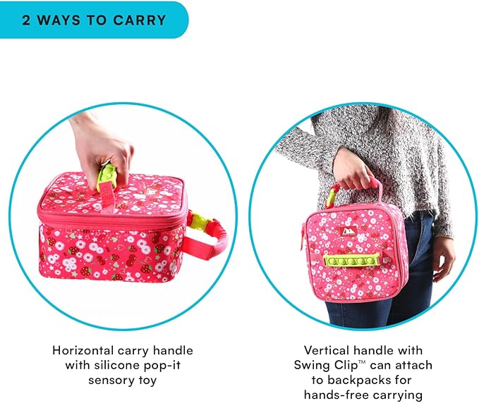 Arctic Zone Pop-it Kids Lunch Box Combo with Sensory Pop Handle, 210g Ice Pack, and Sandwich Container, Very Berry Cherry