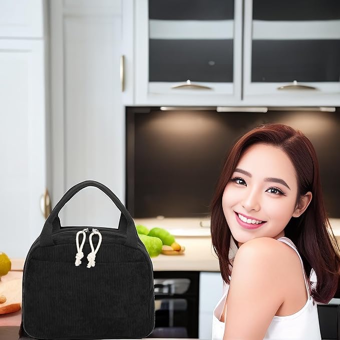 Bluboon Lunch Bag for Women Men Cute Corduroy Lunch Tote Bags Reusable Insulated Lunch Box Large Capacity Reusable Insulated Cooler for Work Picnic or Travel