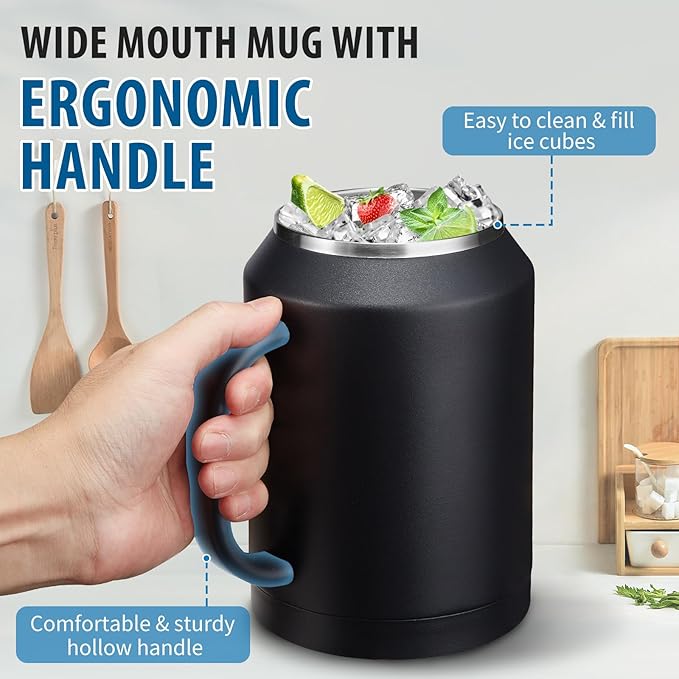 50 oz Mug Tumbler with Handle and Straw - 2-in-1 Lid, Insulated Metal Iced Coffee Thermal Cup, Stainless Steel Water Mugs, Double Wall Vacuum Water Cups Keep Cold-36H Hot-24H, 50oz Large Flask Jug