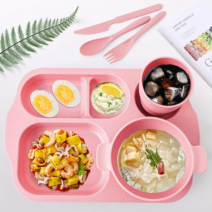 24 Pcs Wheat Straw Dinnerware Cutlery Set, Unbreakable Tableware Set, Bowls, Cup, Cutlery Spoons Knifes Forks, BPA Free, Microwave Dishwasher Safe (Colorful)