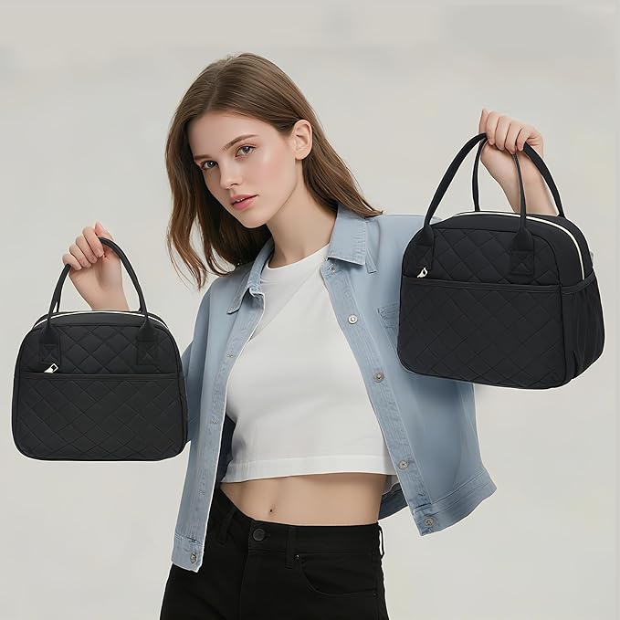 CAMTOP Lunch Box for Women Insulated Lunch Bag Lunchbox Cooler Thermal Leakproof Quilted Reusable Lunch Tote Bag for Work School Travel Picnic (Black)