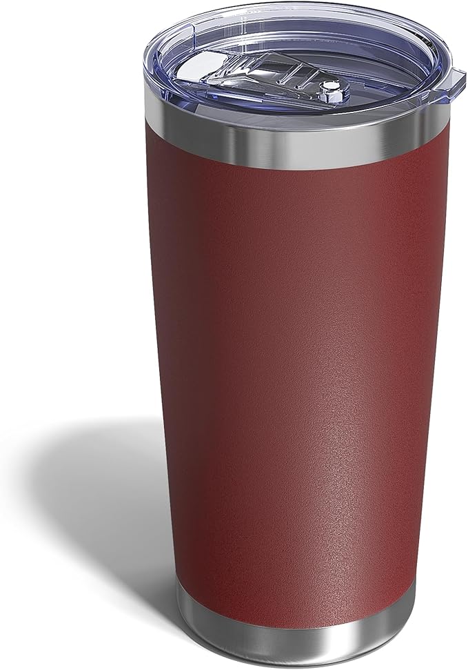 Travel Coffee Tumbler 20oz, 1 Pack Leakproof Travel Coffee Mug with Lid and Straw, Stainless Steel Double Wall Vacuum Insulated Tumbler for Hot/Iced Drinks (Textured Matte, Red)