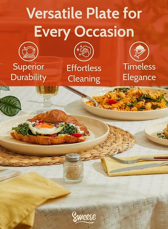 Sweese Porcelain Dessert Plates 7.4 Inch - Set of 6 Beige Salad Plates, Microwave Dishwasher Safe, Elegant for Appetizers