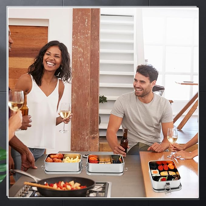 Umigy 4 Pcs Stainless Steel Food Containers 1200ml Metal Bento Lunch Box Stainless Steel Food Storage Containers, Lockable Clips to Leak Proof, Reusable Dishwasher Snack Boxes for Work