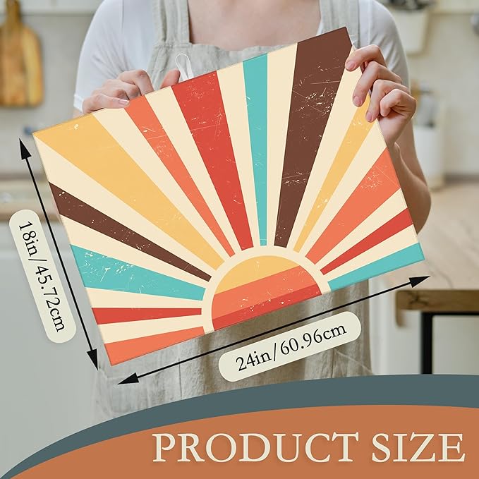 Boho Sun Dish Drying Mats 18x24 Inch,Vintage Sunset Sunrise Dish Pad Drying Rack Mat for Kitchen Counter Ultra Absorbent Microfiber Dishware Coffee Maker Bar Countertop Decor
