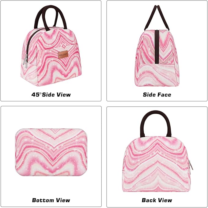 BALORAY Lunch Bag for Women Men Cute Reusable Insulated Lunch Box Large Capacity Lunch Tote Bag for Work, Picnic or Travel(Shimmery Pink)