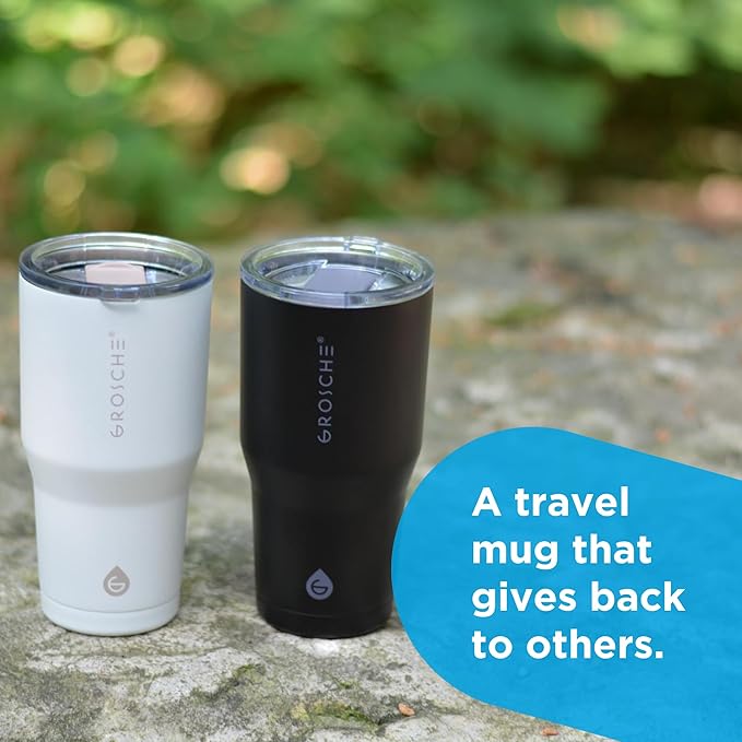 GROSCHE Yukon 20 oz Insulated Coffee Mug with Lid - Durable Travel Mug, Stainless Steel Tumblers, Vacuum Insulated Coffee Tumbler for Hot or Cold Beverages - BLACK