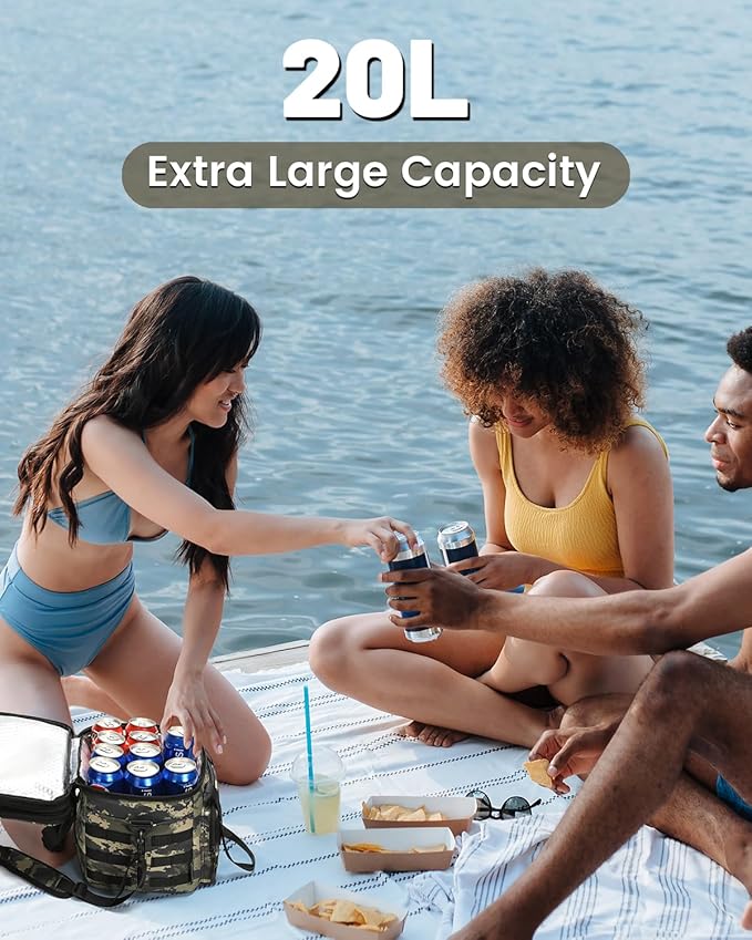 RalChyez Tactical Lunch Bag, 20L Large Heavy Duty Double Deck Insulated Lunch Box Leakproof Expandable Tote Cooler with Shoulder Strap for Adult Men Women Work Fishing Picnic Travel Ocp Camo