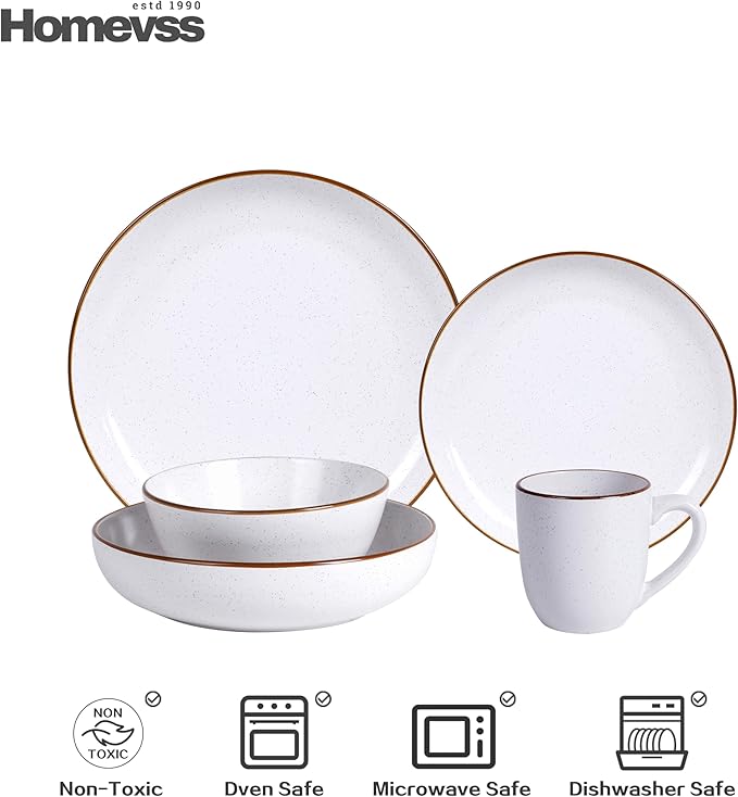 Eur-Nordic Shape Raising Rim 20pc Dinnerware Set, Matte White with Speckle Effect