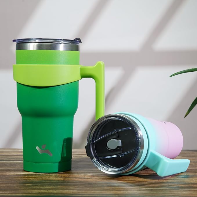 30 oz Tumbler with Handle and 2 Straw 2 Lid, Insulated Water Bottle Stainless Steel Vacuum Cup Reusable Travel Mug,Matcha Green