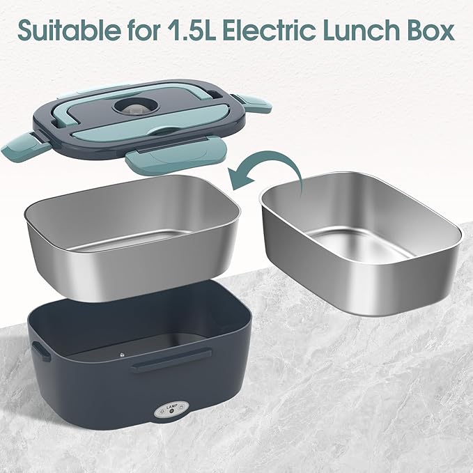 (Only for 1.5L Electric Lunch Box) 1.5L 304 Stainless Steel Inner Container for Electric Lunch Box, Removable Replacement Tray, Easy to Clean, Eco Friendly and Dishwasher Safe