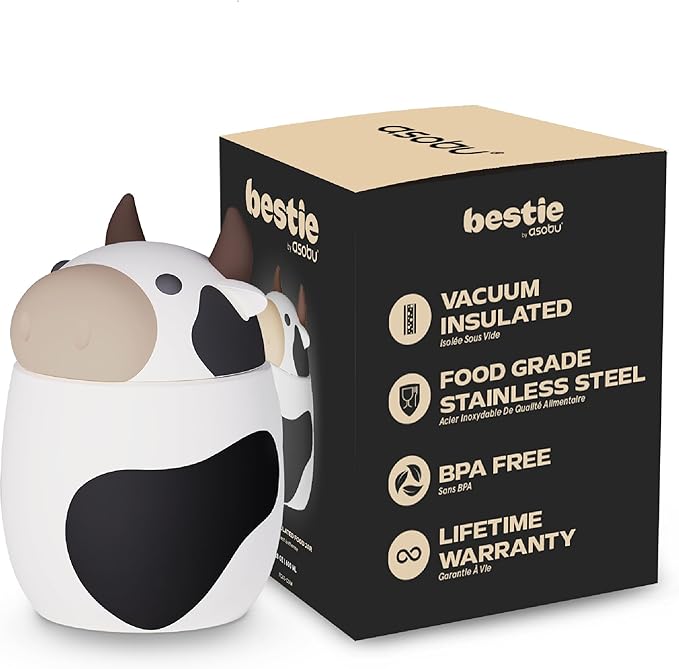 Bestie Foodie Kids Insulated Food Jar – Cute Character Lunch Container for Children, BPA-Free Stainless Steel, Leakproof & Vacuum Sealed, Keeps Food Hot or Cold, Easy to Clean, 16oz