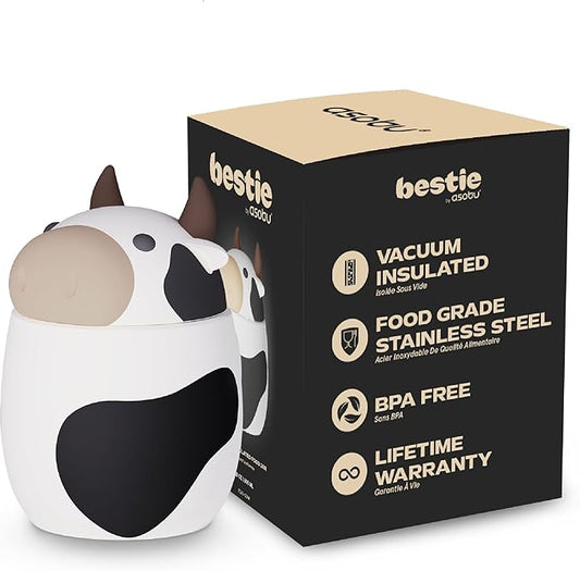 Bestie Foodie Kids Insulated Food Jar – Cute Character Lunch Container for Children, BPA-Free Stainless Steel, Leakproof & Vacuum Sealed, Keeps Food Hot or Cold, Easy to Clean, 16oz