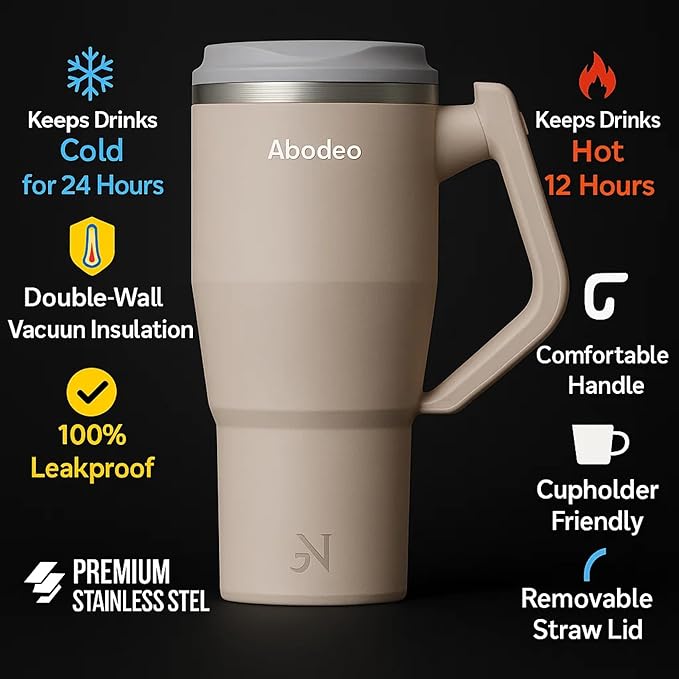 40 oz Insulated Tumbler with Handle - Stainless Steel Travel Coffee Mug with Lid and Straw, 100% Leak Proof Tumbler - Double Vacuum Reusable Water Bottle | Fits Most Car Cup Holders (Brown)